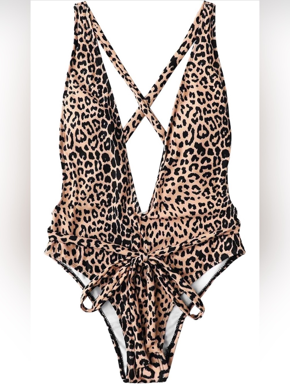 NWOT SweatyRocks Leopard Print Deep V-Neck One-Piece Swimsuit - Small